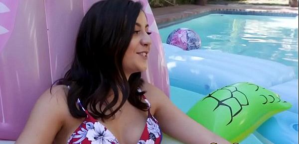  Teen stepdaughters outdoors suck and ride
